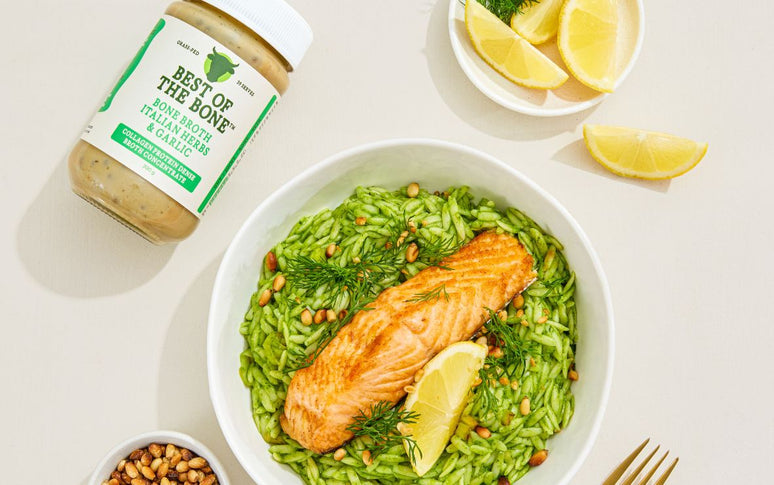 Herby Orzo with Crispy Skin Salmon