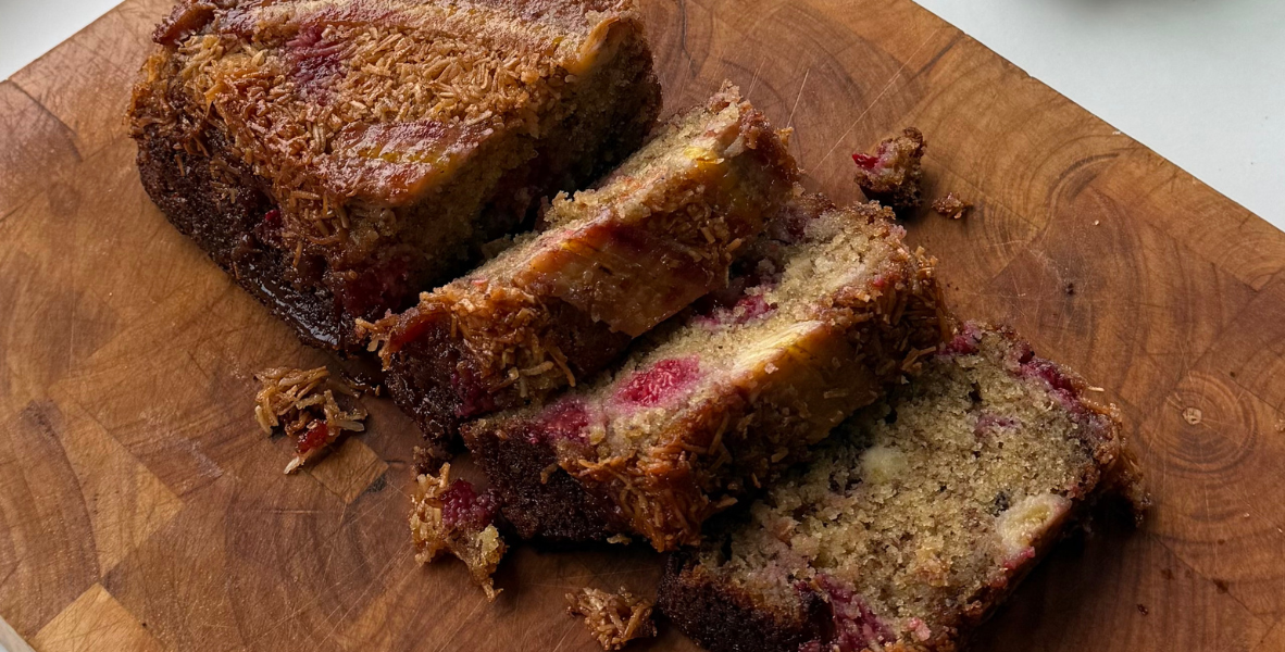 Toasted Coconut & Raspberry Banana Bread
