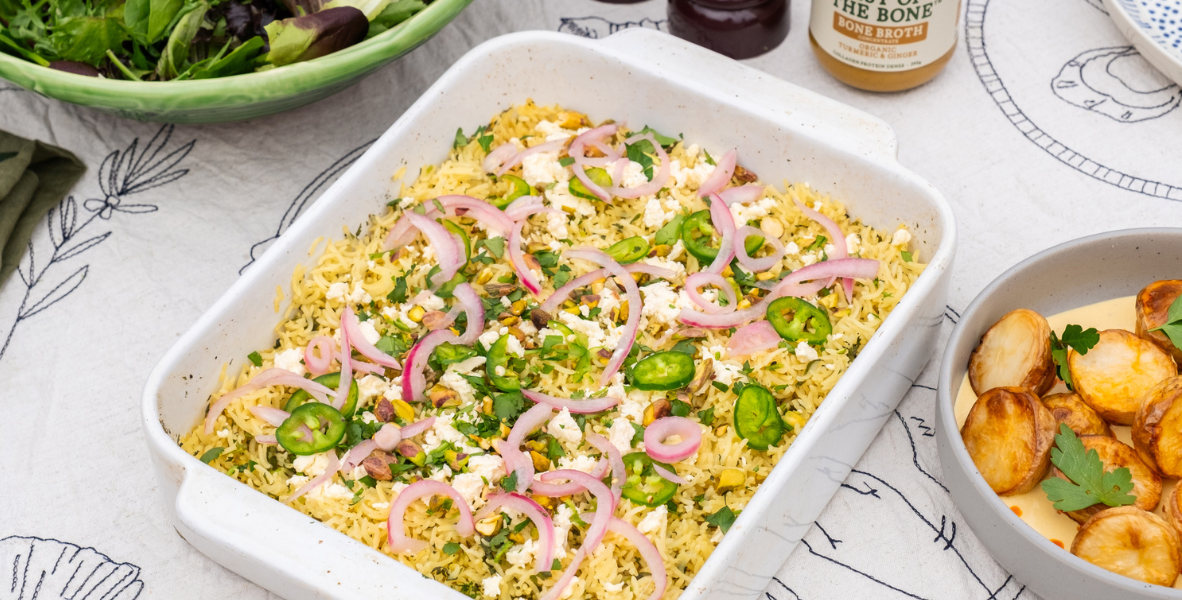 Herb & Feta Baked Brothy Rice