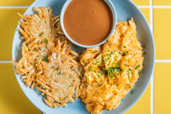 Luke's Miso Scrambled Eggs on Crispy Tallow Hash Browns
