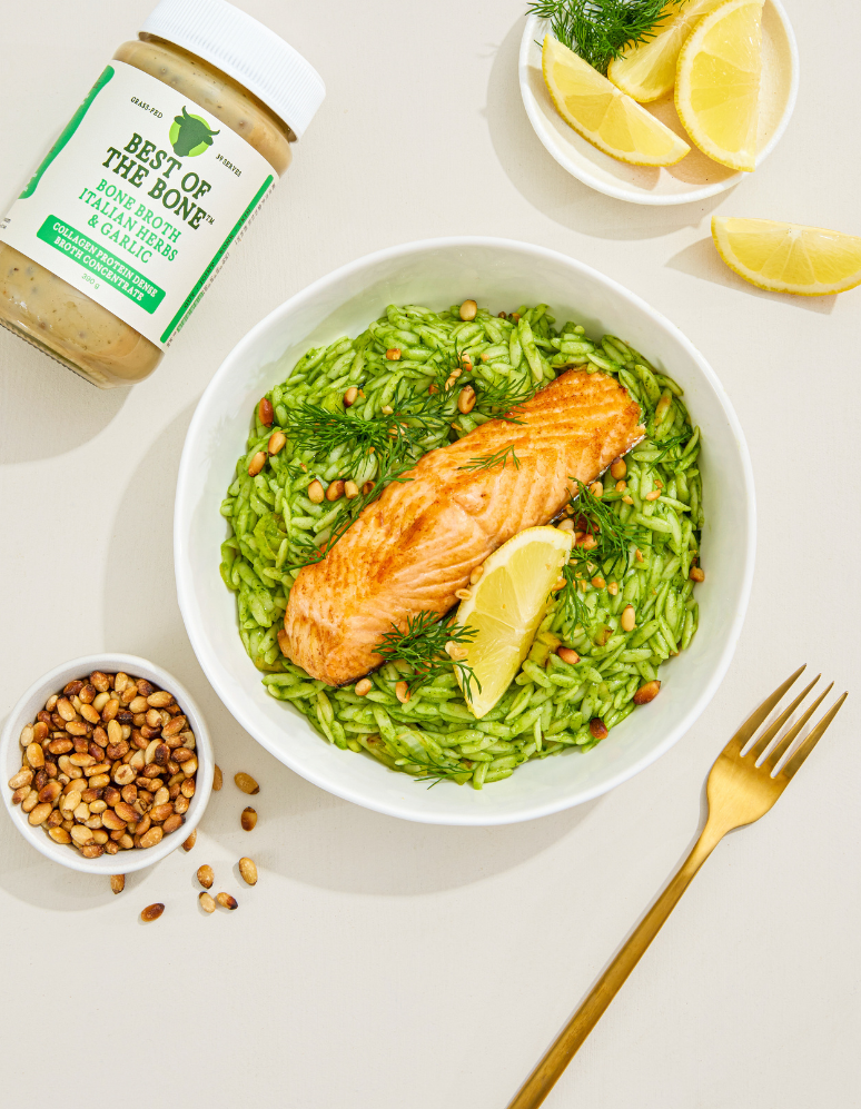 Herby Orzo with Crispy Salmon